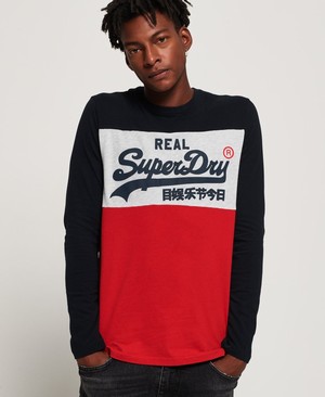 Superdry Vintage Logo Panel Hosszú Ujjú Férfi Pólók Sötétkék/Piros | DVKNW2506